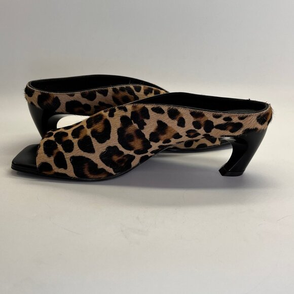 Alexander McQueen Leopard Calf Hair Mules Size 37 Open Square Toe Slip-On - Picture 6 of 16